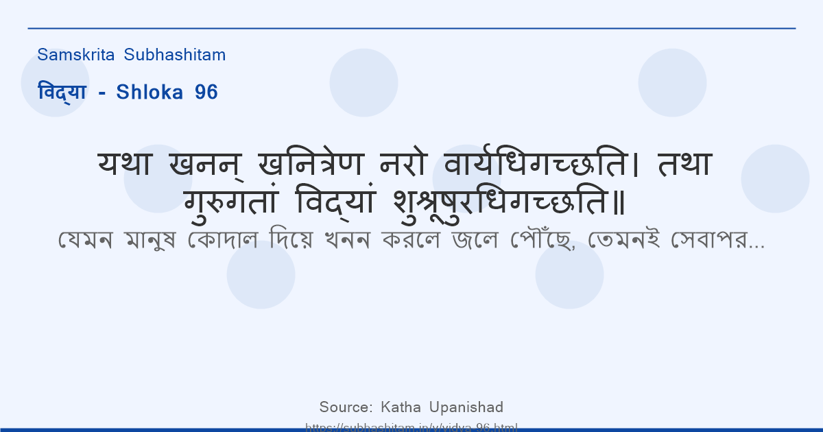 विद्या Shloka 96 - यथा खनन् खनित्रेण नरो